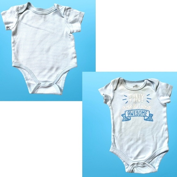⭐️ 5 for $25 Set of 2 Blue & White Baby Cotton Onesies Size 6-9 Months - Picture 1 of 9